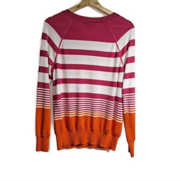 Tommy Bahama Pink, White and Orange Striped ColorBlock Sweater Size Medium - Picture 5 of 8